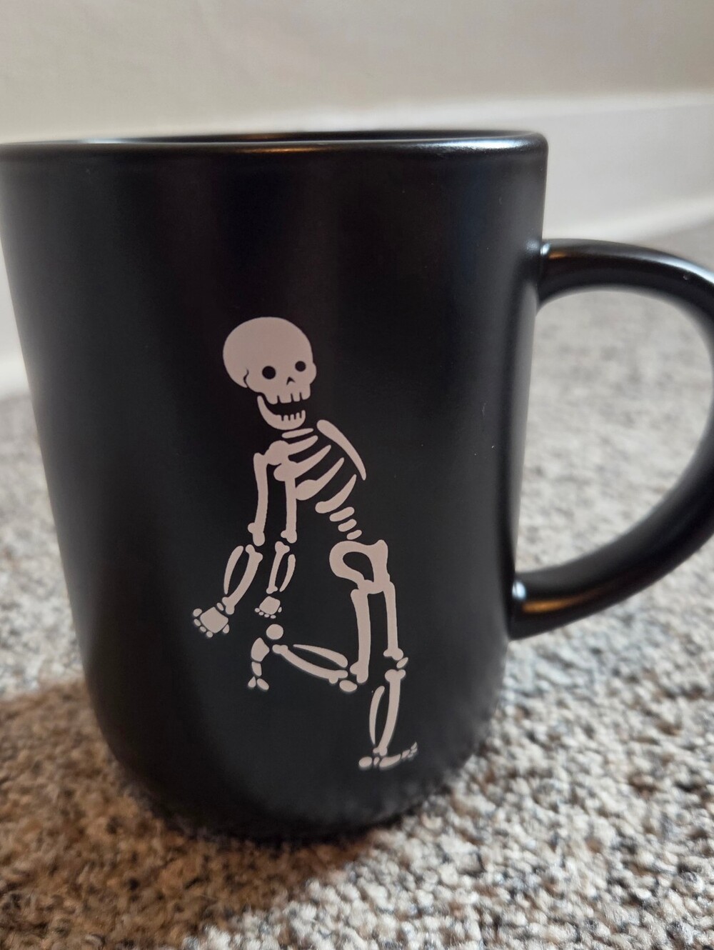 Black Mug with White Dancing Skeleton Design Halloween Spooky